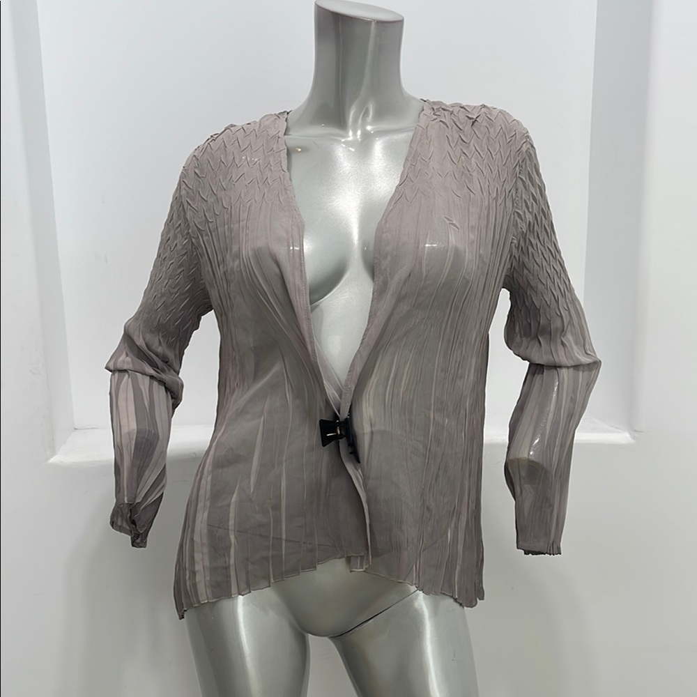 Komarov Sheer Taupe Open Front Cardigan Textured Size P/S